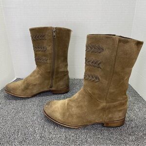 UGG Cailyn Boots Women's 6 Suede Brown Leather Distressed Western Braided Taupe